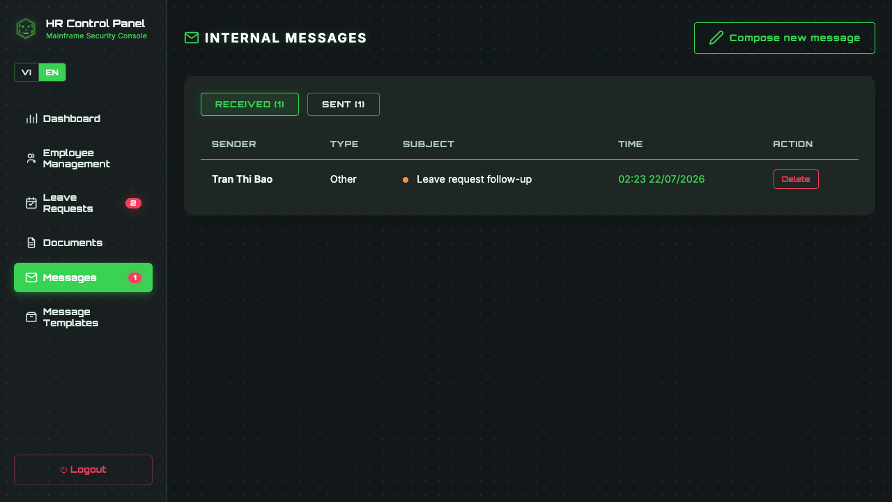 Internal Messages Panel